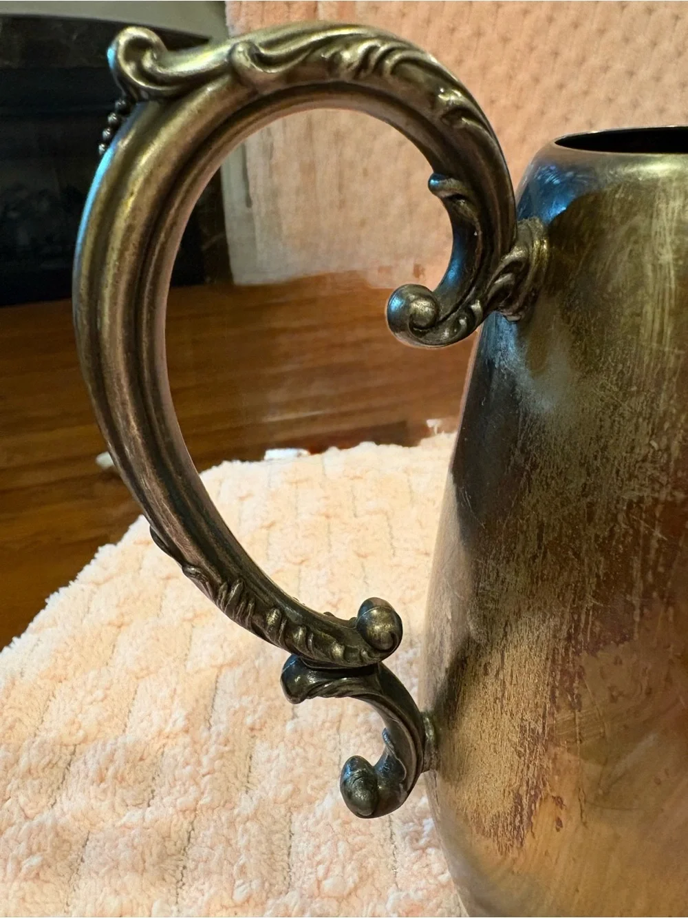 Ornate Handle Brass-Tone Pitcher Vase - Gold Finish